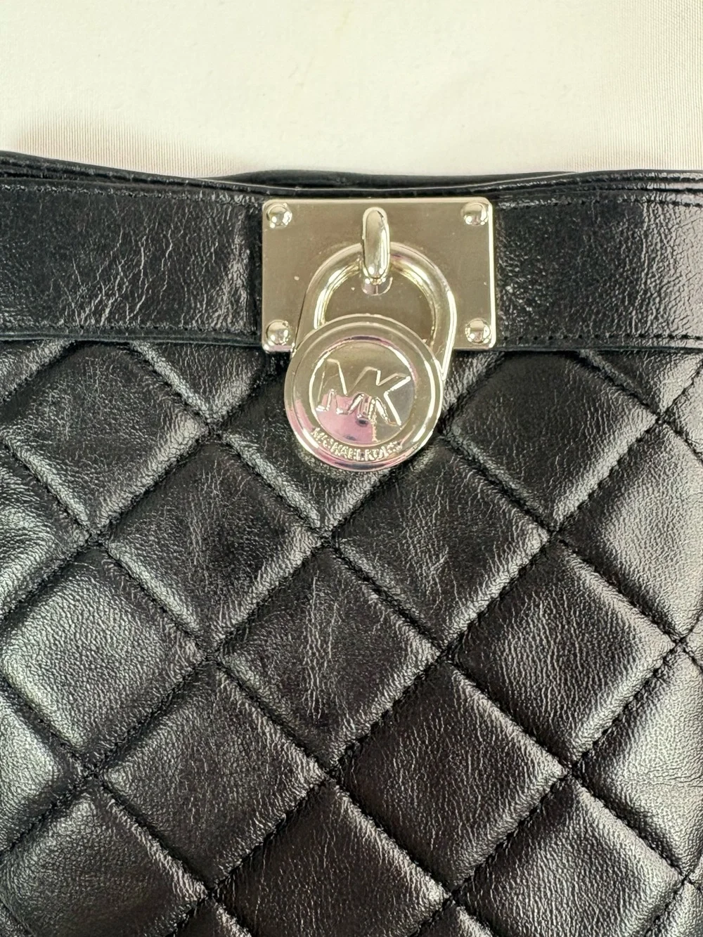 Michael Kors Black Quilted Leather Gloves with Silver MK Plaque